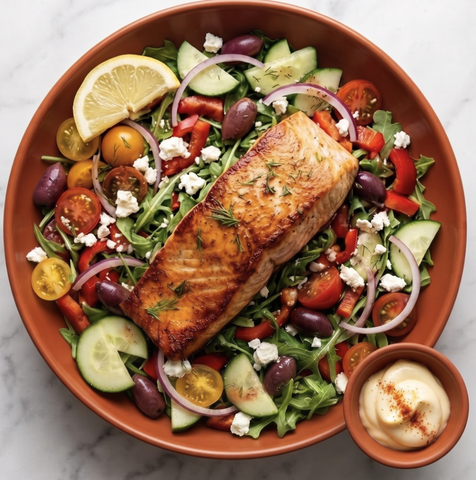 Greek Lemon Herb Salmon w/ greek salad