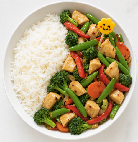 Kids! Stir fry chicken veggies w/jasmine rice