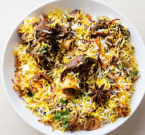 Low spice! Hyderabadi Mutton Biryani