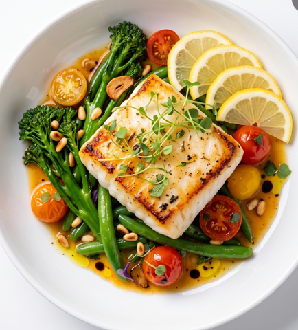 Lemon Grass Ginger Cod w/garlic broccoli