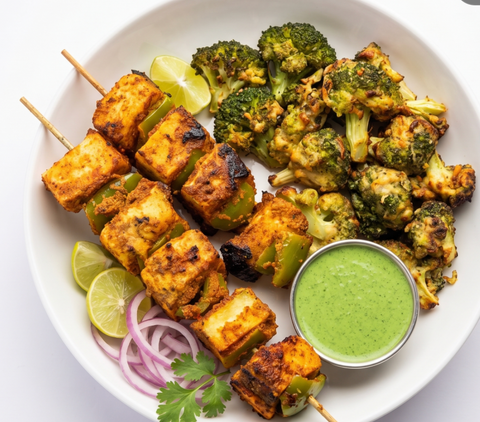 Achari paneer w/ roasted rainbow florets