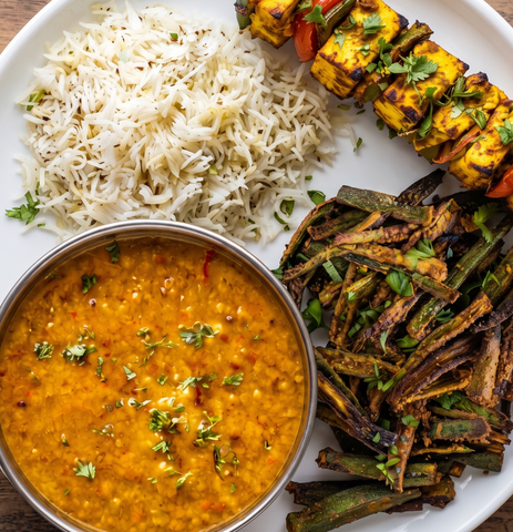 Vegan Tofu Zafrani, Daal & Kurkuri Bhindi Bowl