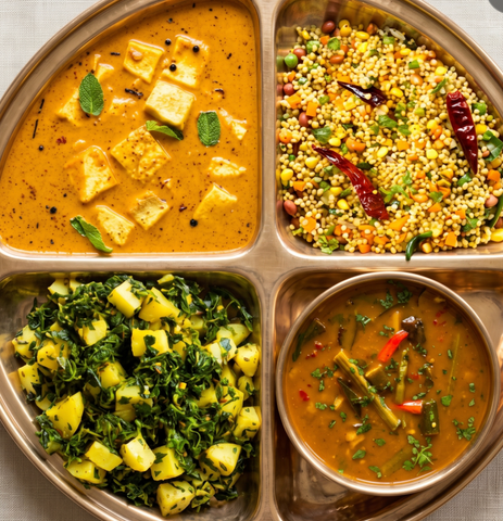 Sindh Heritage Protein Bowl — Seyal Paneer, Sindhi Kadhi, Methi Aloo & Jowar Pilaf