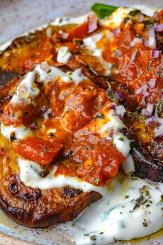 Persian Borani Bademjan (AUBERGINE) w/cucumber salad