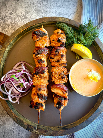 Morrocan Chicken Skewers w/yogurt chutney