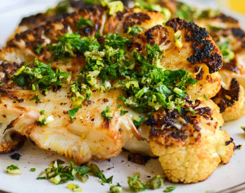 Grilled Cauliflower Steak with Muhammara Hummus