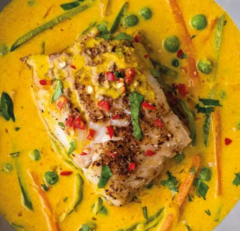 Sri Lankan Cod & Curry with edamame salad