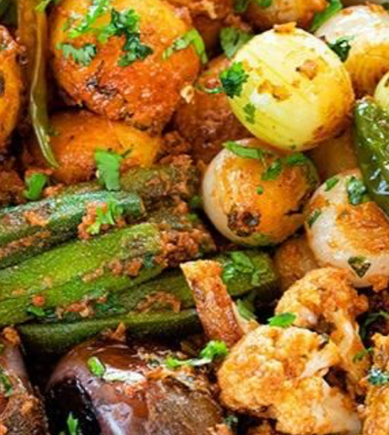 New! Kurkuri Tawa Sabzi (Melange of veggies w/ stuffed Aloo Dum,Air fried)