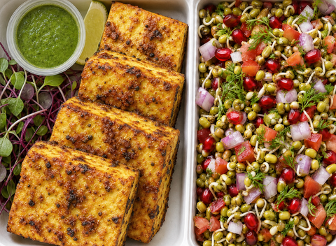 Kishmish Paneer kebab w/sprouts salad