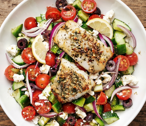 Greek Lemon Herb Salmon w/ greek salad