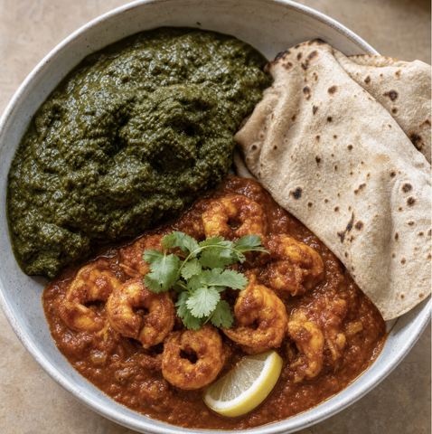 Dhungar Jhinga Masala & Saag Bowl