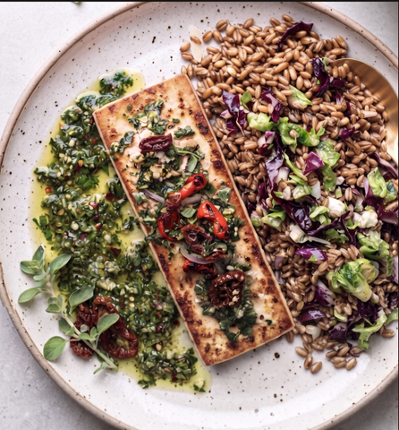 Mediterranean Grilled Tofu w/farro salad
