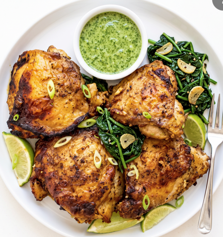 Aji Amarillo Chicken w/sauteed spinach