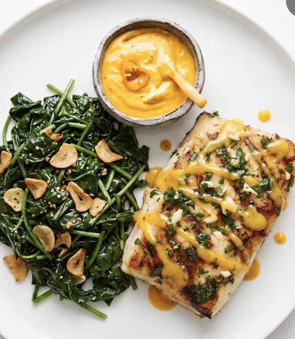 Aji Amarillo Seabass w/sauteed spinach