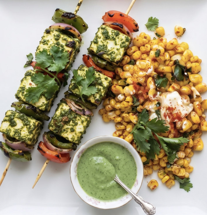 Hariyali Paneer w/ roasted masala corn