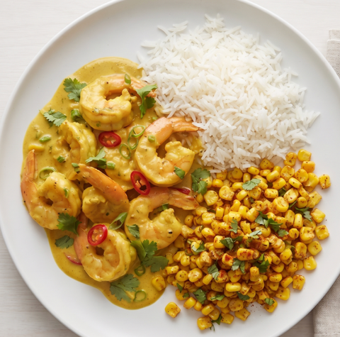 Coconut Shrimp w/roasted masala corn purple cabbage (L)