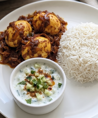 Kerala! Organic Egg Roast w/ steamed rice bowl