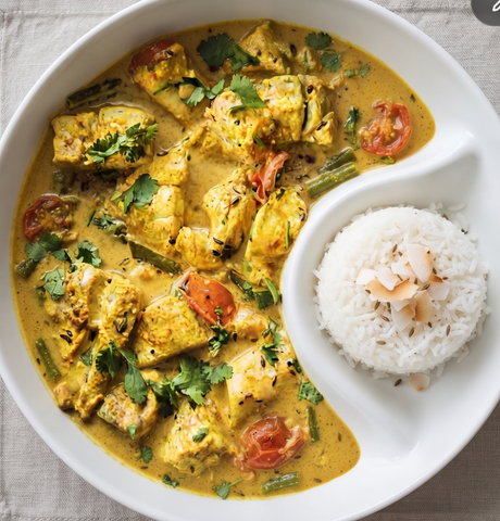 Sri Lankan Cod & Curry with with coconut rice
