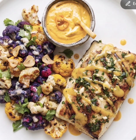 Aji Amarillo Seabass w/roasted rainbow florets (L)