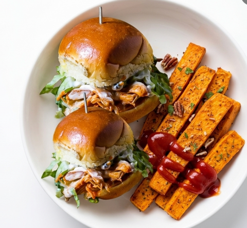 Chicken Slider with Roasted Sweet Potato Batons