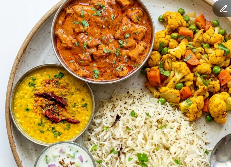 Chicken Khurana, Dhaba Daal, Gobi Gajar Matar & Jeera Rice Bowl