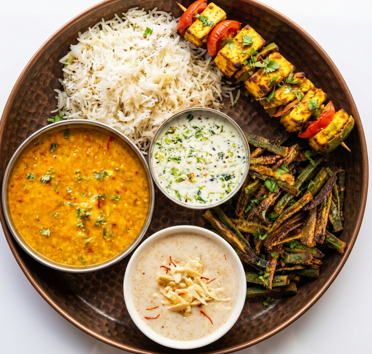 Paneer Zafran Kebab Thali — 6 items (includes Raita & Dessert)