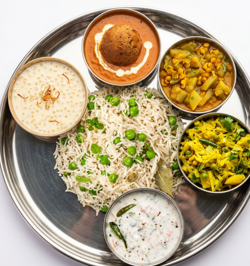 Paneer Kofta Curry Thali — 6 items (includes Raita & Dessert)