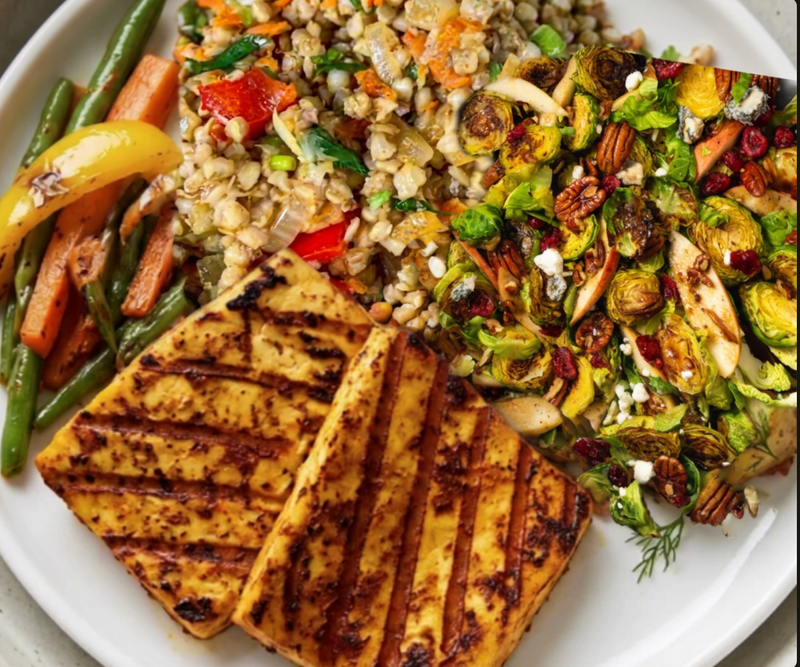 Peri Peri Paneer with Buckwheat Pilaf & Roasted Brussels Sprouts