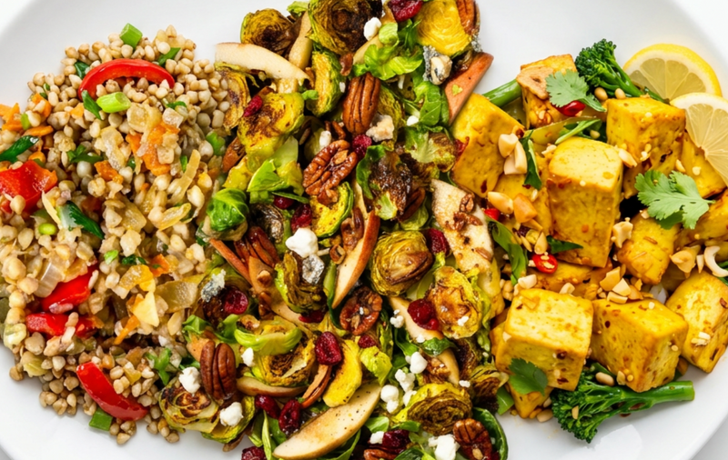 Lemongrass Ginger Tofu with Buckwheat Pilaf & Roasted Brussels Sprouts Vegan