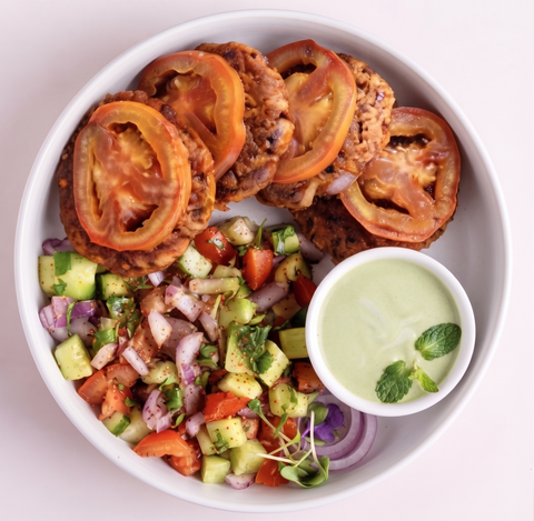 Soya Chapli kebab with Flaxseed Kachumber- VEGAN