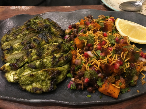 Herb-Grilled Hariyali Chicken w/sweet potato kala chana chaat salad