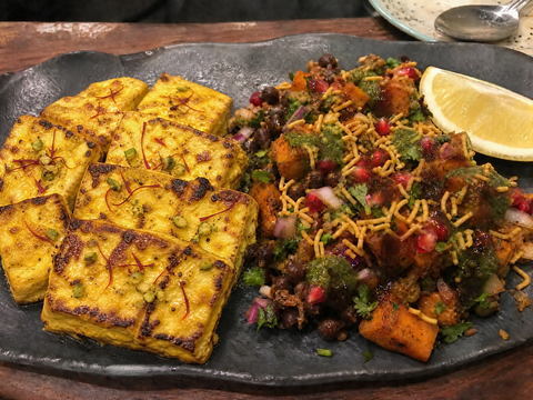 Zafrani Paneer w/sweet potato kala chana chaat salad